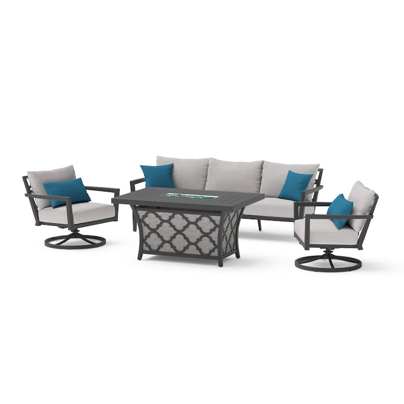 Venetia 4 Piece Outdoor Patio Motion Fire Seating Set