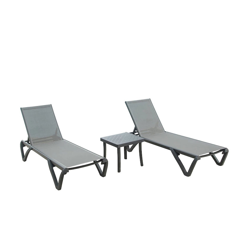 Patio Chaise Lounge Chair Set Of 3,Outdoor Aluminum Polypropylene Sunbathing Chair With 5 Adjustable Position,Side Table