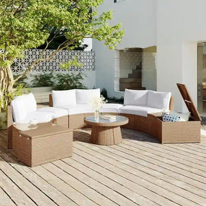 10-Pieces Half Round Patio Sofa Set with 1 Foffee Table