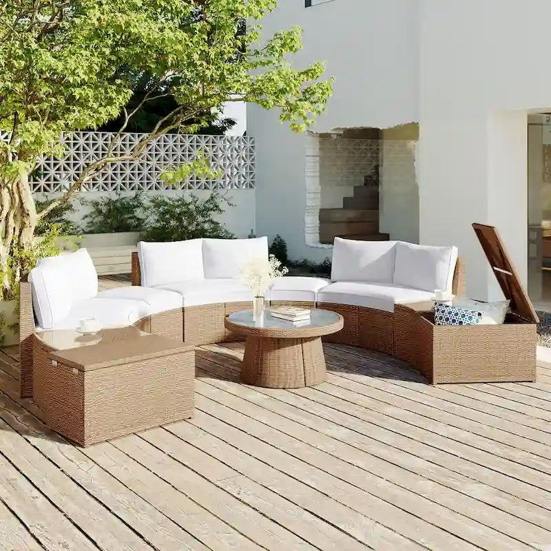 10-Pieces Half Round Patio Sofa Set with 1 Foffee Table