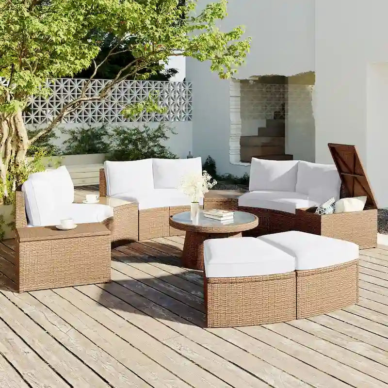 10-Pieces Half Round Patio Sofa Set with 1 Foffee Table