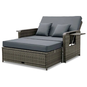 Costway Wicker Loveseat Sofa Set Patio Rattan Daybed with Ottoman & - See Details