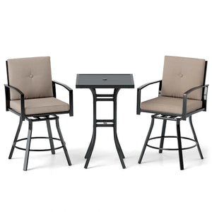 Costway 3 PCS Patio Swivel Bar Set Table and Chairs Set with Soft - See Details