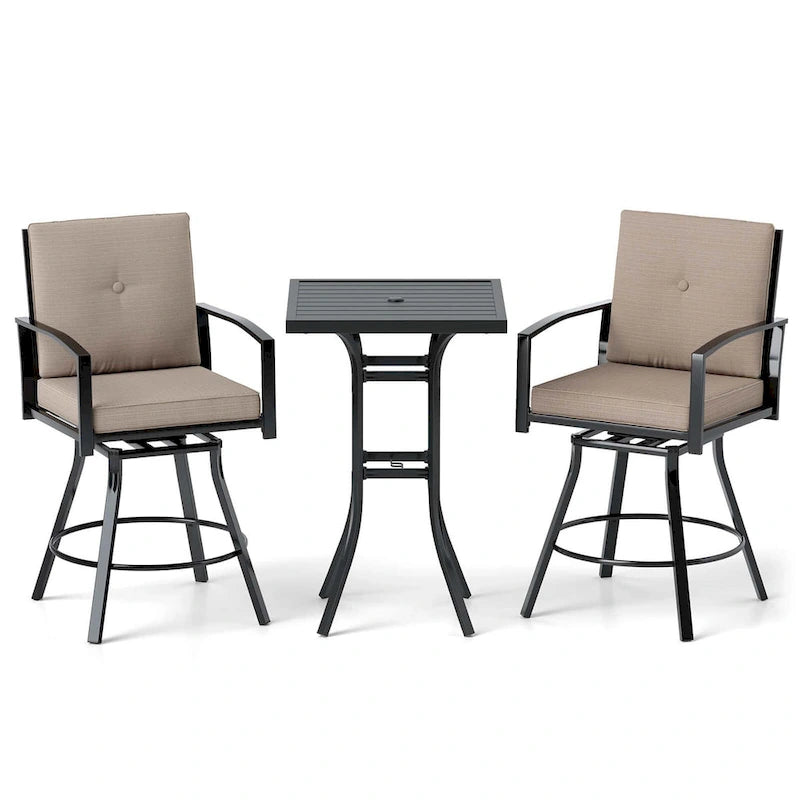 Costway 3 PCS Patio Swivel Bar Set Table and Chairs Set with Soft - See Details