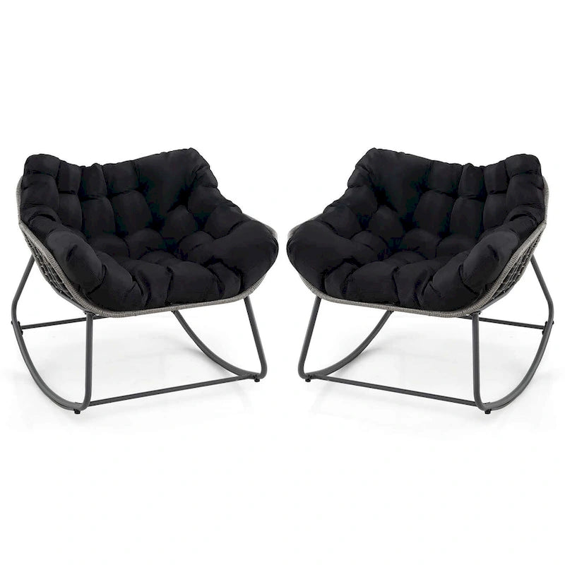 Costway 1/2 PCS Outdoor Rocking Chair Oversized Patio PE Wicker Egg