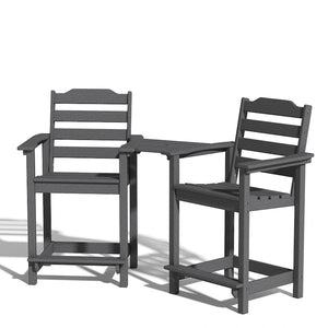 HDPE 2-Piece High Bar Stool Set with Umbrella-Compatible Connecting Table