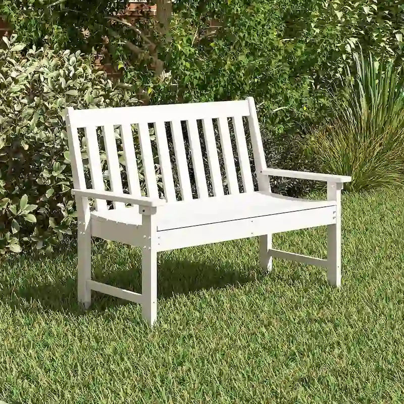 Gymax Garden Bench All-Weather HDPE 2-Person Outdoor Bench for Front