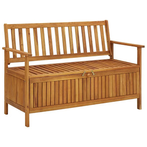 Outdoor Storage Bench, Slatted, 47 Inch Natural Brown Acacia Wood