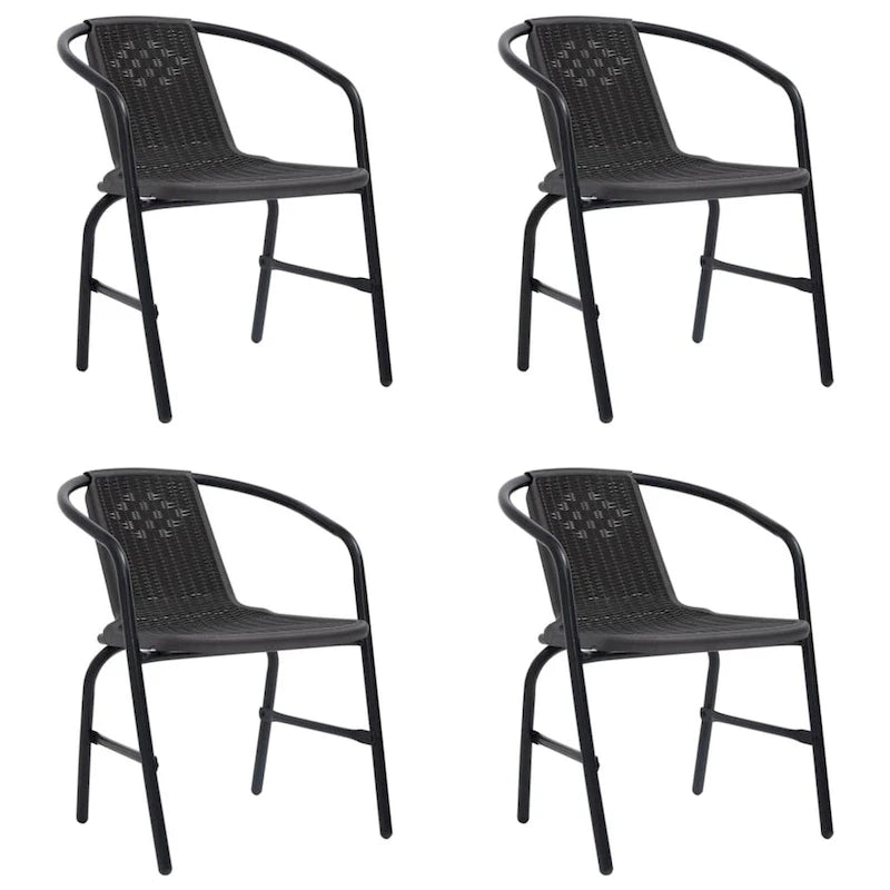 Outdoor Patio Chair Set of 4, Stackable, Plastic Rattan, Metal, Black