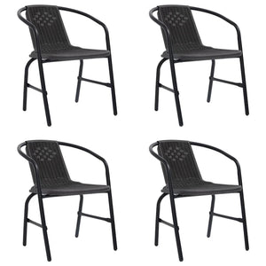 Outdoor Patio Chair Set of 4, Stackable, Plastic Rattan, Metal, Black