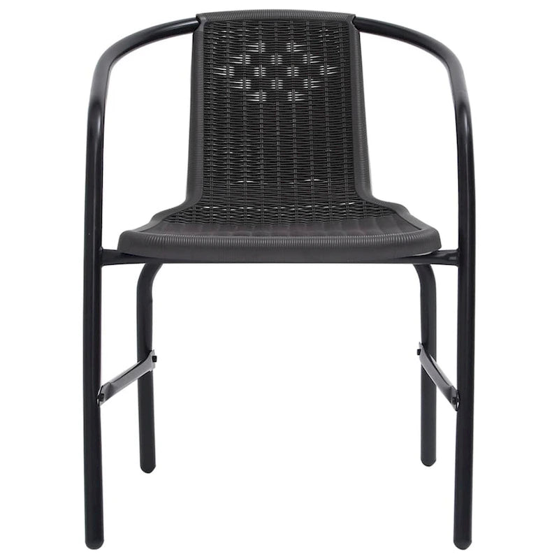 Outdoor Patio Chair Set of 4, Stackable, Plastic Rattan, Metal, Black