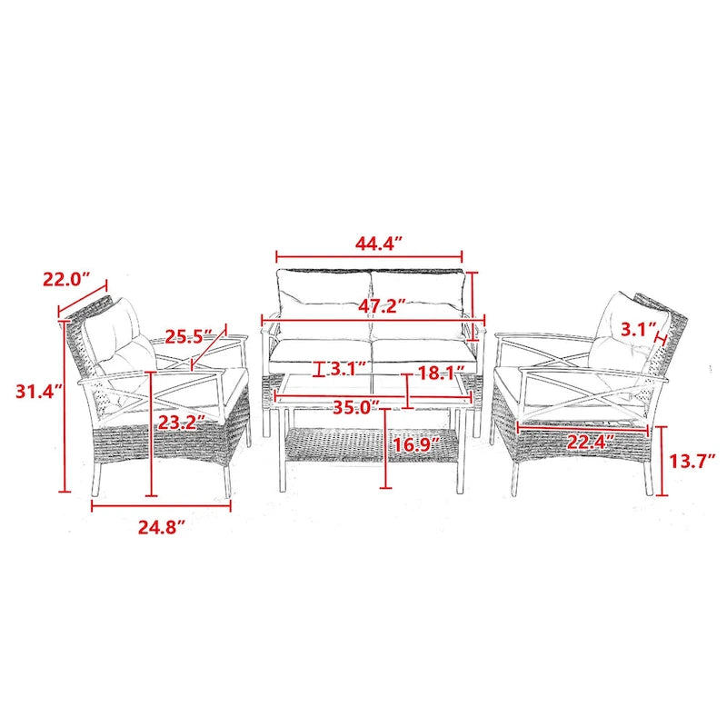 Outdoor Patio Furniture Set, 4 Piece Wicker Outdoor Conversation Set, Corner Sofa Set with Cushion and Side Table
