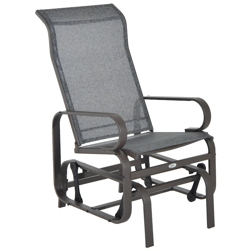 Outdoor Glider Chair, Single Patio Rocking Lounge Chair, High Back and Heavy Duty, Portable for Camping, Lawn, Garden, Yard