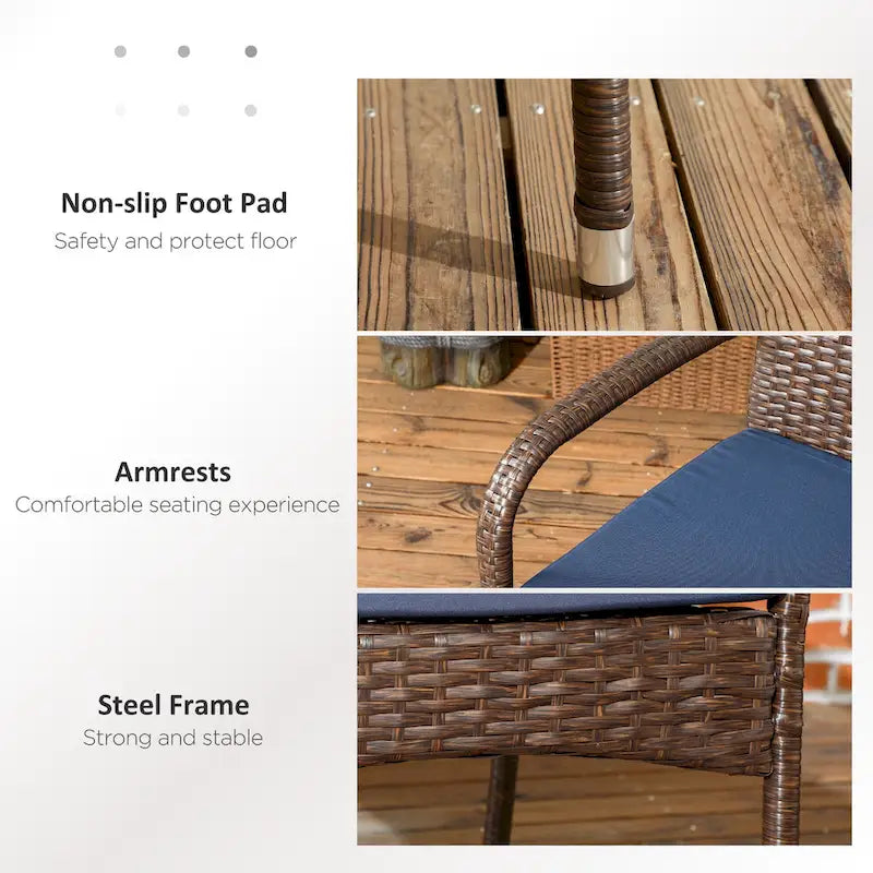 4-Piece Stackable PE Wicker Dining Chair Set, Outdoor Rattan Chairs with Cushions, Armrests & Backrest for Patio, Balcony