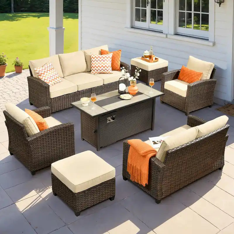 XIZZI 7-piece Patio Furniture Conversation Set with 54 Fire Table