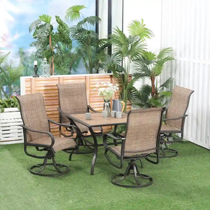 Outsunny 5-Piece Outdoor Patio Dining Set, 4 Swivel Rocker Chairs and 37 x 37 Dining Table Furniture Set with Umbrella Hole
