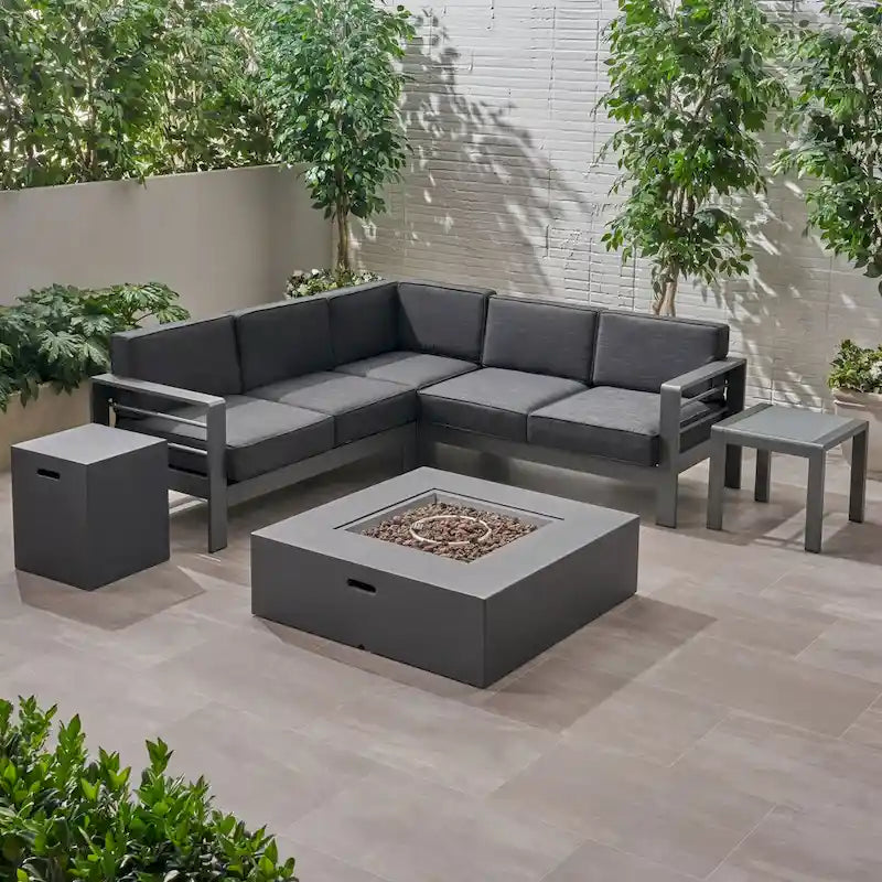 Cape Coral Outdoor Aluminum Chat Set with Fire Pit by Christopher Knight Home