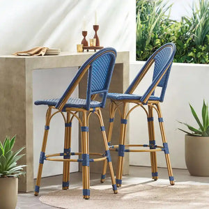 Shelton Wicker and Aluminum Outdoor 29.5 Inch Barstools by Christopher Knight Home -Set of 2