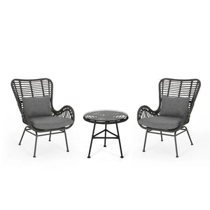 Acuna Outdoor 3 Piece Wicker Chat Set with Cushions by Christopher Knight Home