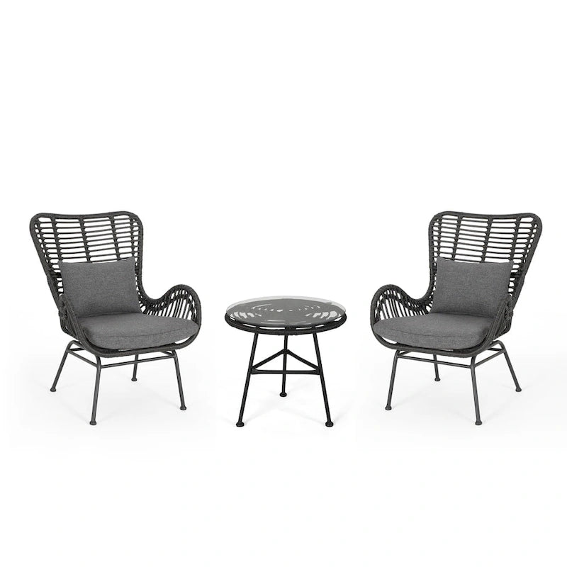 Acuna Outdoor 3 Piece Wicker Chat Set with Cushions by Christopher Knight Home