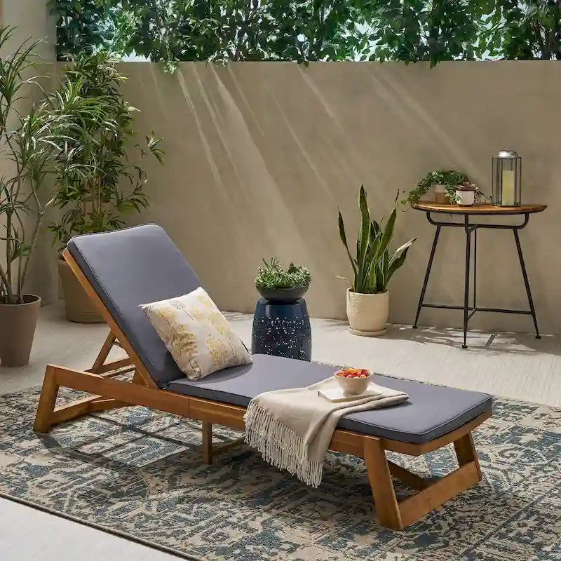 Maki Outdoor Acacia Wood Chaise Lounge and Cushion Set by Christopher Knight Home