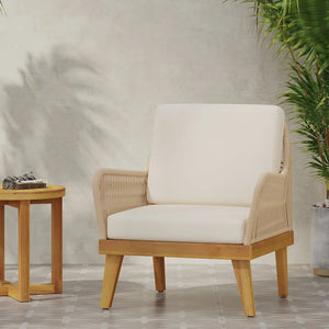 Annisa Acacia Wood and Rope Outdoor Club Chair with Cushions by Christopher Knight Home