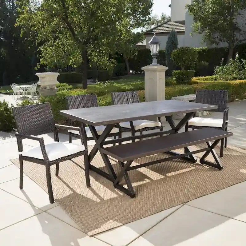 Sherman Oaks Outdoor 6-piece Rectangle Aluminum Wicker Dining Set with Cushions by Christopher Knight Home
