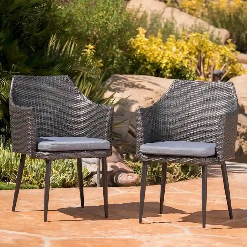 Iona Outdoor Wicker Dining Chair with Cushion (Set of 2) by Christopher Knight Home