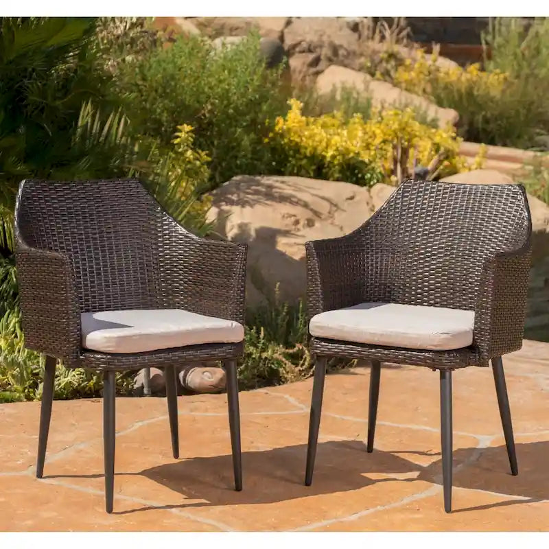 Iona Outdoor Wicker Dining Chair with Cushion (Set of 2) by Christopher Knight Home