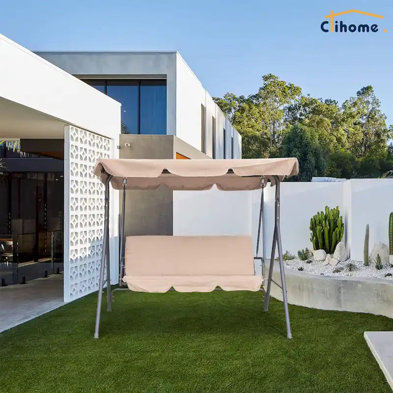 Clihome 3 Person Outdoor Porch Swing with Removable Cushions