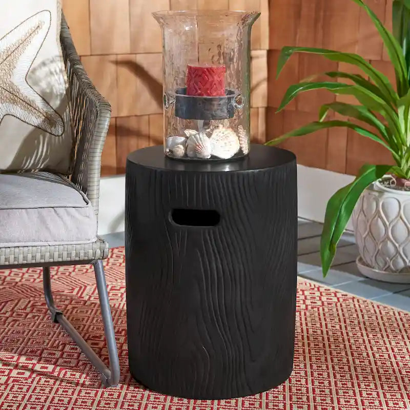 SAFAVIEH Reasilvia Trunk Indoor/ Outdoor Modern Black Concrete Round Accent Table - 14.9 W x 14.9 L x 16.5 H - 15Wx15Dx17H