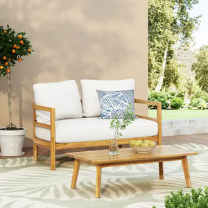 Ellendale Outdoor Acacia Wood Outdoor Loveseat and Coffee Table Set by Christopher Knight Home