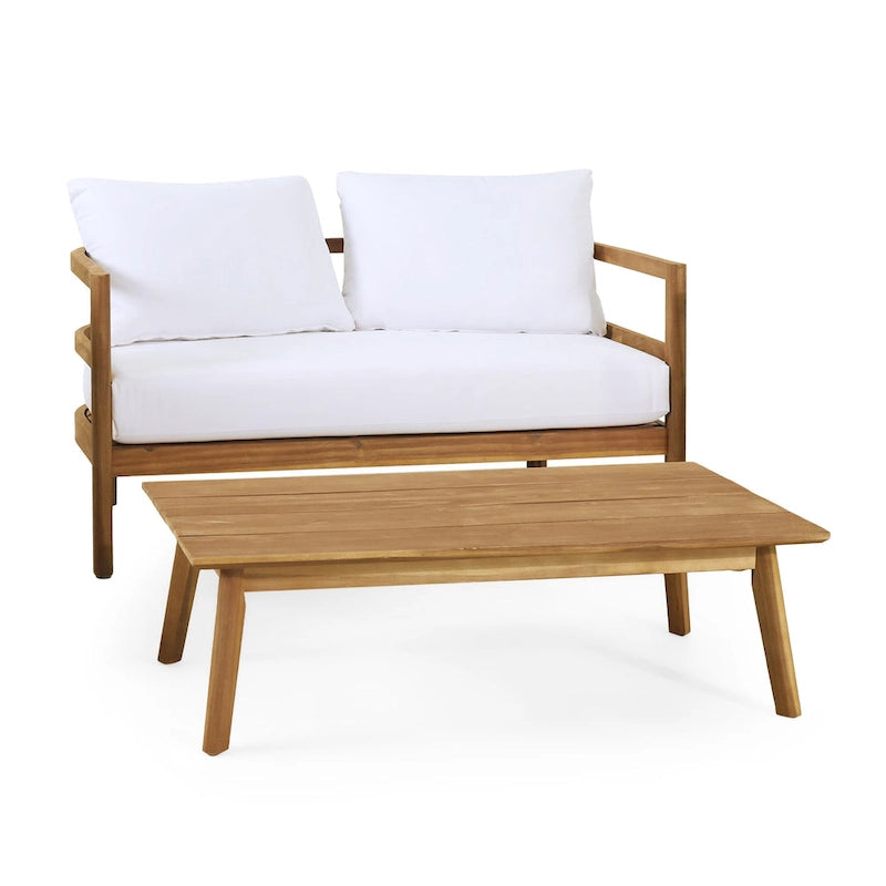 Ellendale Outdoor Acacia Wood Outdoor Loveseat and Coffee Table Set by Christopher Knight Home