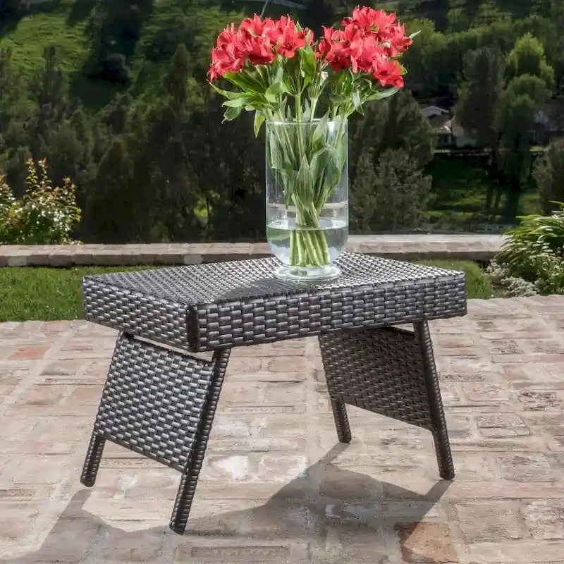 Thira Outdoor Wicker Lounge Set wide Side Table by Christopher Knight Home