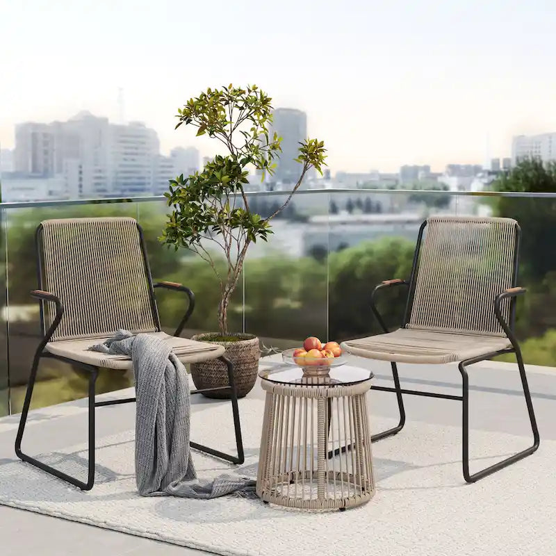 Moonstone Modern Outdoor Rope Weave Chat Set with Side Table by Christopher Knight Home