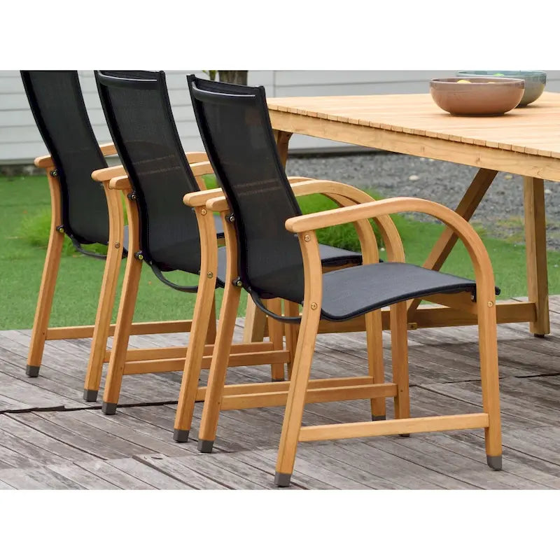 Amazonia Karoni Patio Black Chairs with Teak Finish - Set of 4