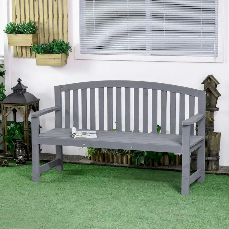 Outsunny 56 Outdoor Wood Bench, 2-Seater Wooden Garden Bench with Slatted Seat, Backrest & Arm Rests