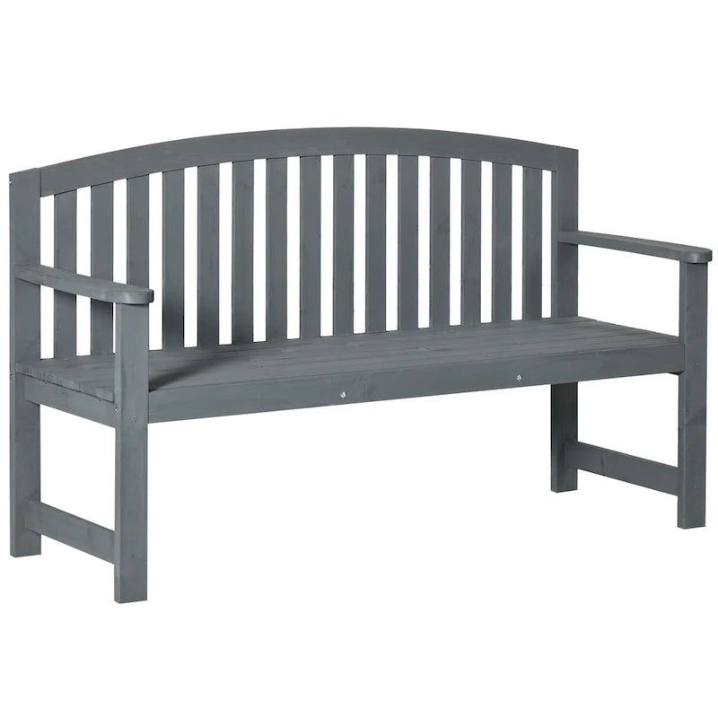 Outsunny 56 Outdoor Wood Bench, 2-Seater Wooden Garden Bench with Slatted Seat, Backrest & Arm Rests