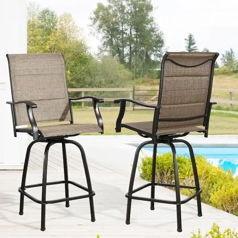 Outdoor Swivel Bar Stools Padded Patio Bar Chairs, Set of 2