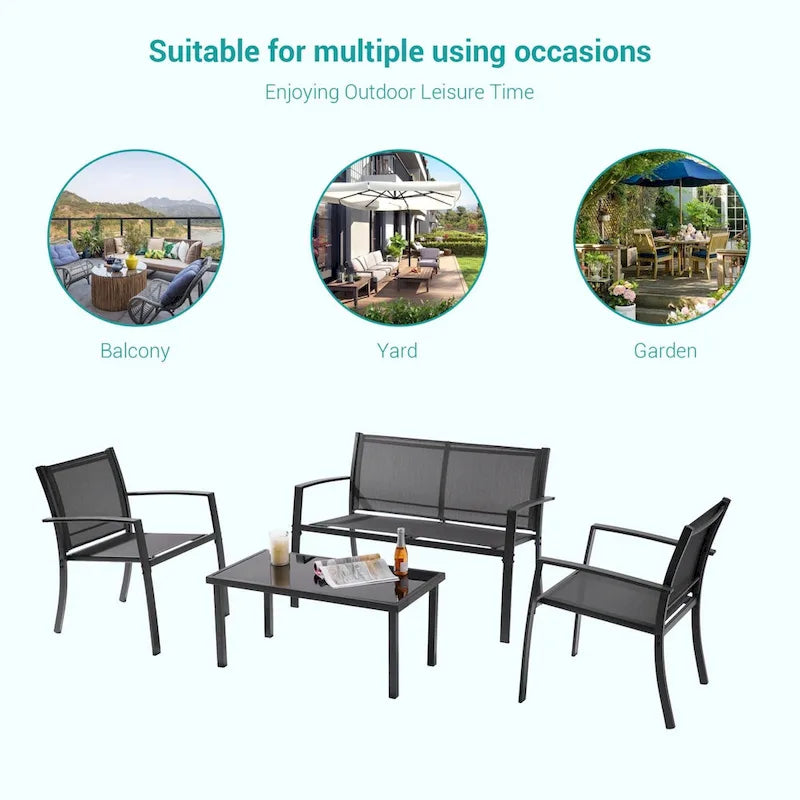Bonosuki 4 Pieces Patio Furniture Sets Textilene Bistro Sets