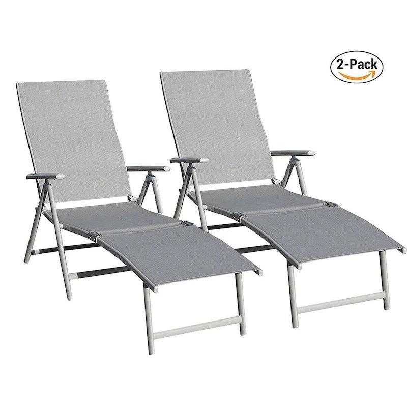 Kozyard Cozy Aluminum Beach Yard Pool Folding Reclining 7 Adjustable Chaise Lounge Chair (2 Pack)