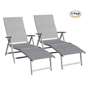 Kozyard Cozy Aluminum Beach Yard Pool Folding Reclining 7 Adjustable Chaise Lounge Chair (2 Pack)