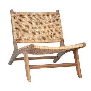 Iris Natural Finish Teak and Natural Woven Rattan Lounge Style Occasional Chair