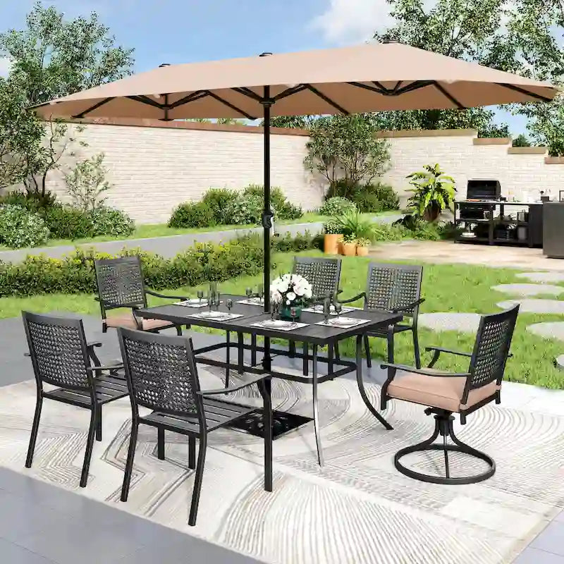 8-Piece Metal E-coating Patio Dining Set with Patio Umbrella