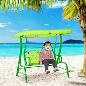 Outsunny 2-Seat Kids Canopy Swing, Children Outdoor Patio Lounge Chair, for Garden Porch, with Adjustable Awning, Seat Belt