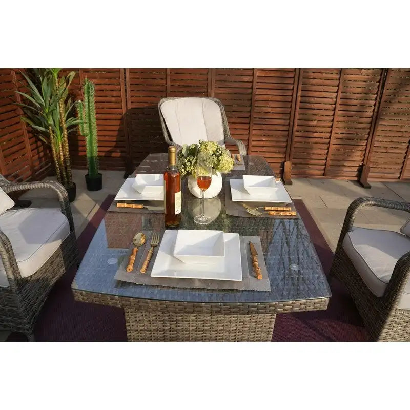 5-Piece Patio Wicker Dining Set with 4 Arm Chairs