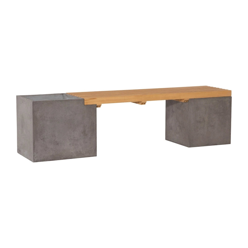 Ezra 67-inch Indoor-Outdoor Concrete and Teak Planter Bench - N/A