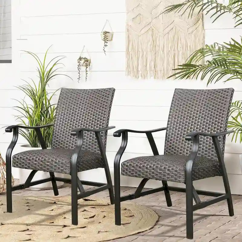 Outdoor Dining Chairs Patio Wicker Padded Rocking Motion Arm Chairs