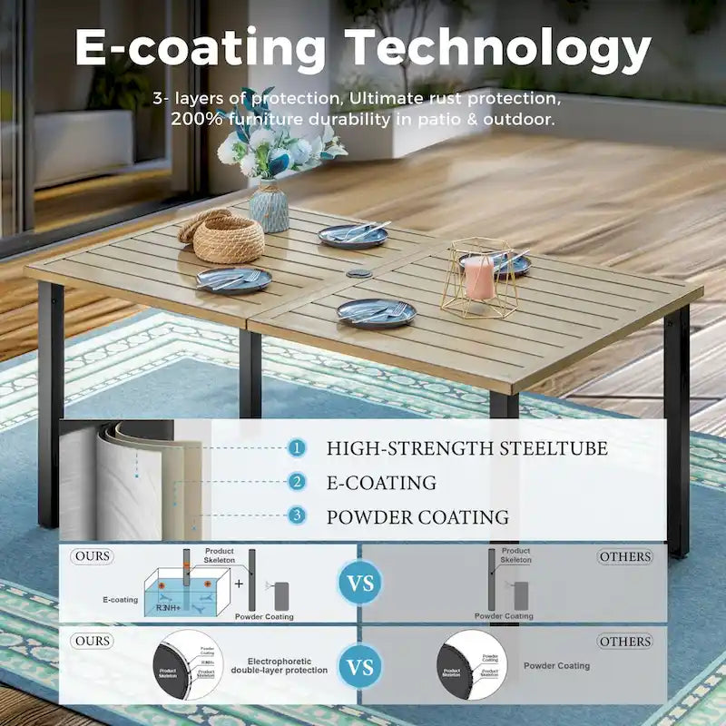7-piece Patio Dining Set, 6 Sling Patio Rattan Dining Chairs and 1 Metal Dining Table