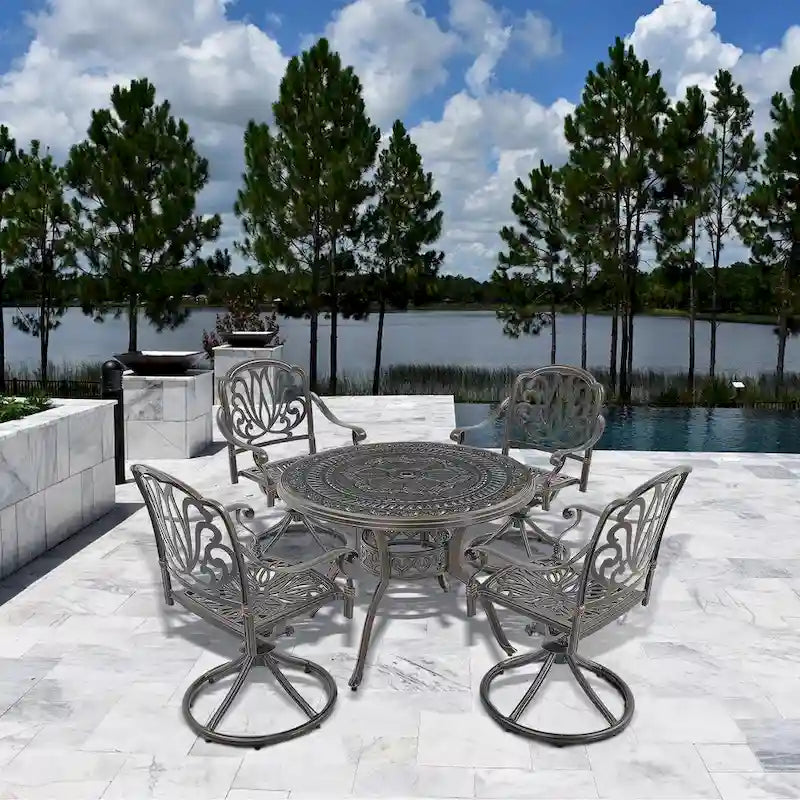 5-Piece Cast Aluminum Patio Dining Set with 4 Swivel Chairs
